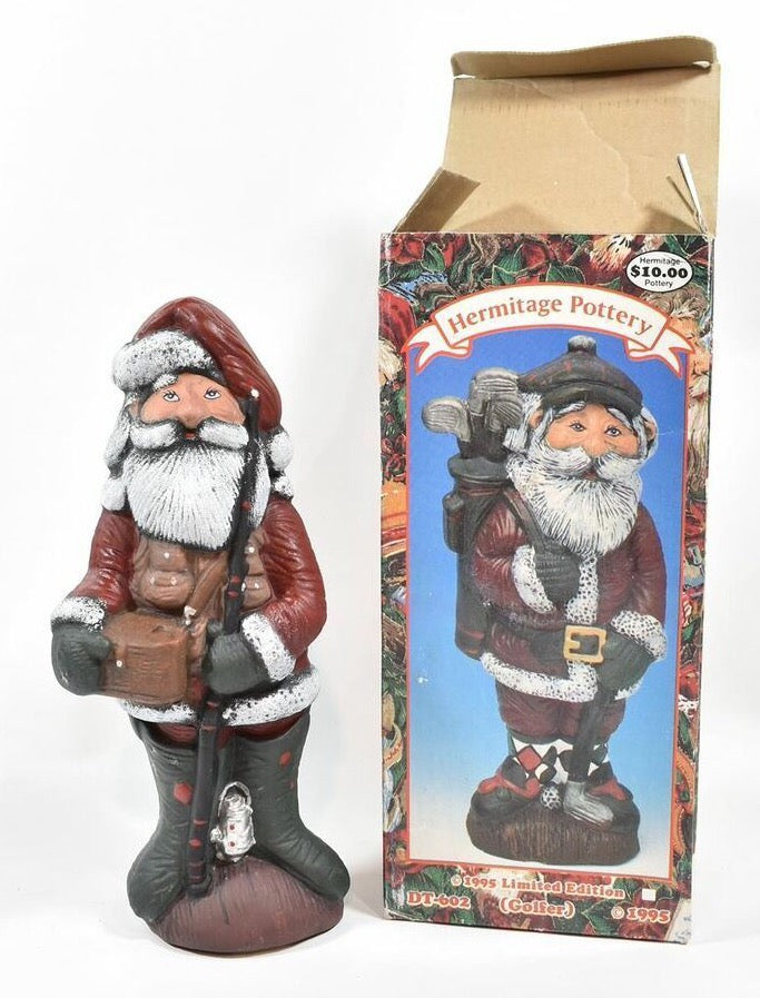 Fine Ceramic Sportsman Santa Hand Painted Hermitage Pottery 1995 Limited Edition