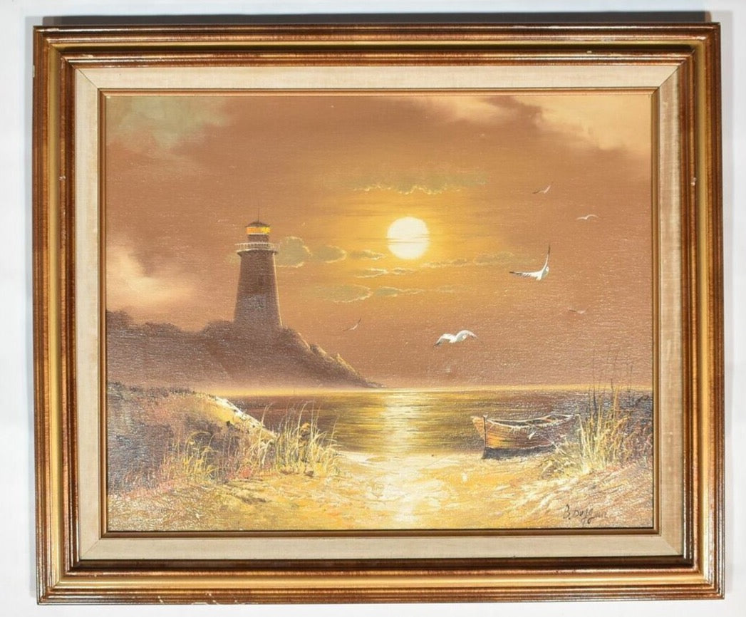Bernard Duggan Light House Painting Original Artwork Signed Canvas