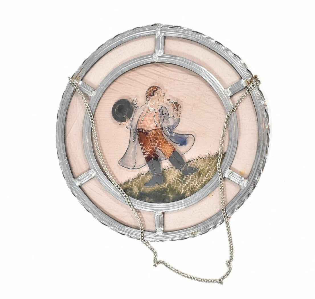 Stained Glass metal Hanging Circle Vintage Art Work England 12 inch