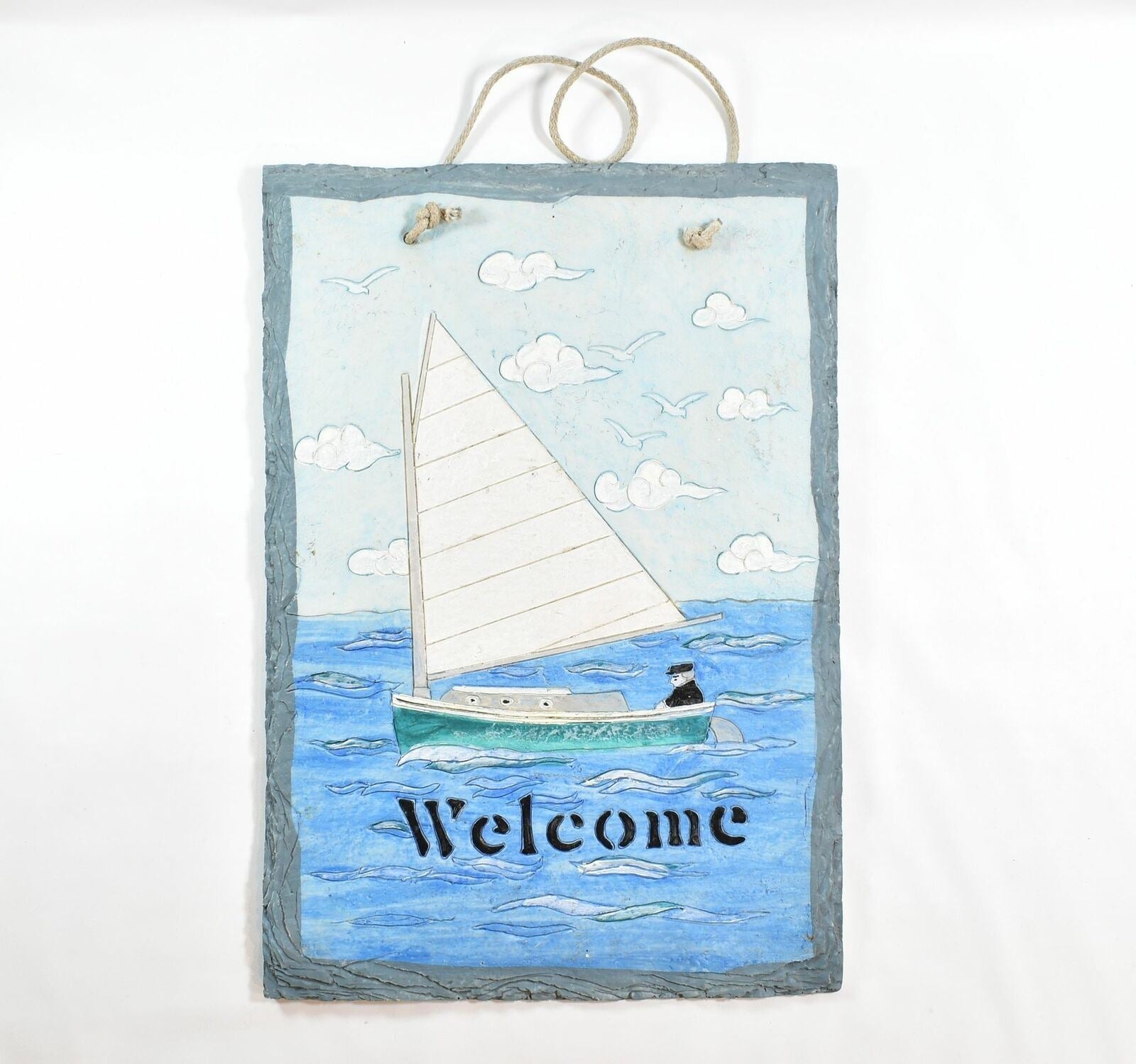 Hanging Home Decor Sail Boat Ocean Themed Used Display Welcome Sign