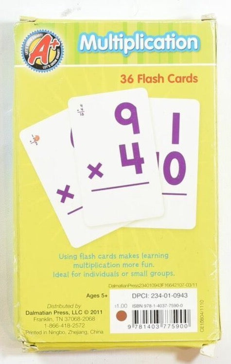 Multiplication 36 Flash Cards Used Math training cards Kids