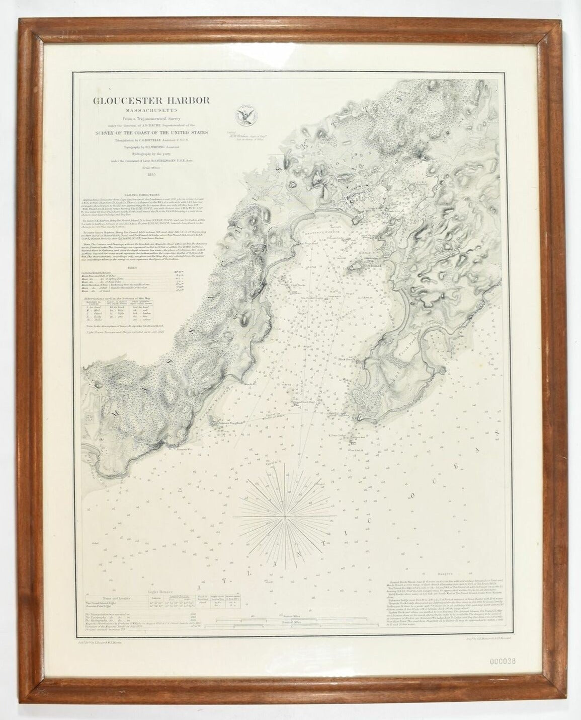 Gloucester Harbor Massachusetts Trigonometrical Survey US. Coast 21 x 17 Frame