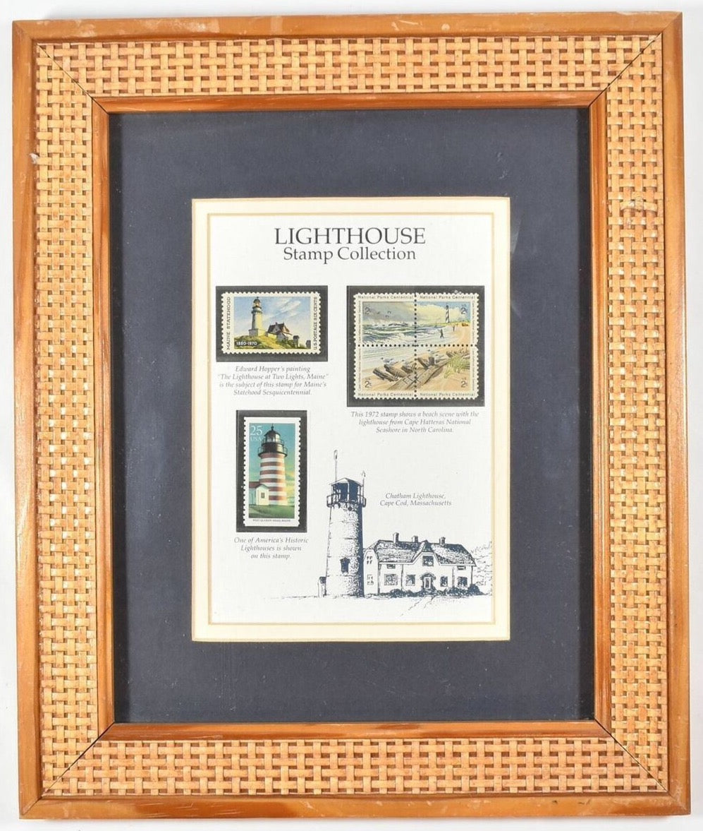 Light house Stamp Collection Edward Hoppers Painting 1972 Stamp Vintage framed