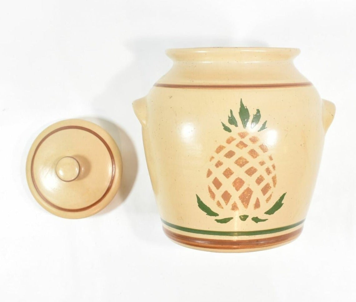 Pottery Vintage Pot and Lid Pineapple Container used 8 x 8 width AMAZING SHAPE !