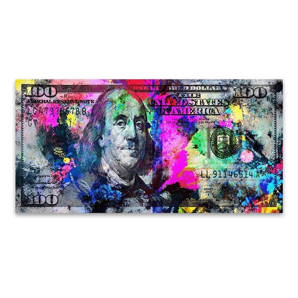 DDHH Wall Art Picture Print 100 Dollar Bill Canvas Painting For Living Room Home