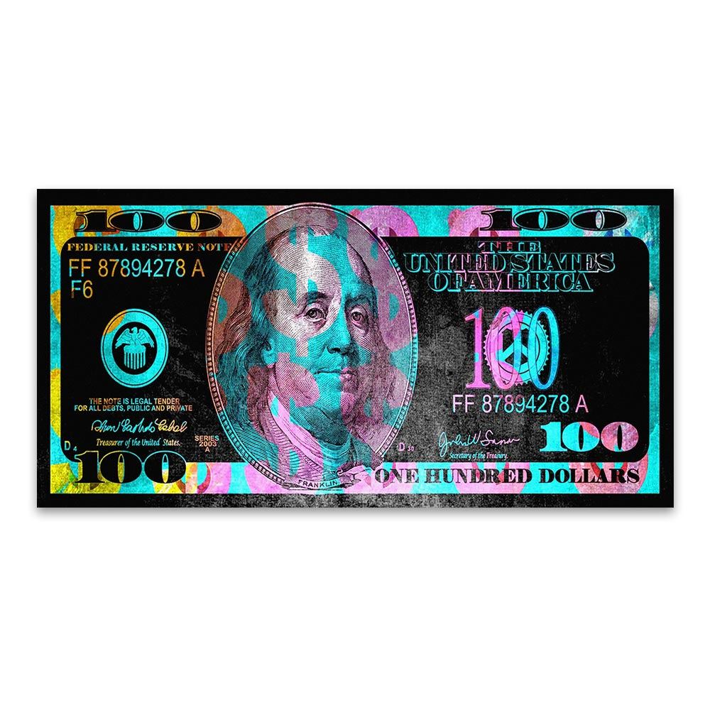 DDHH Wall Art Picture Print 100 Dollar Bill Canvas Painting For Living Room Home 12x16