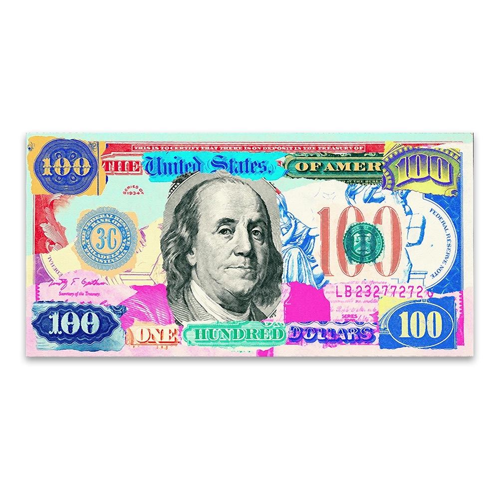DDHH Wall Art Picture Print 100 Dollar Bill Canvas Painting For Living Room Home 12x16