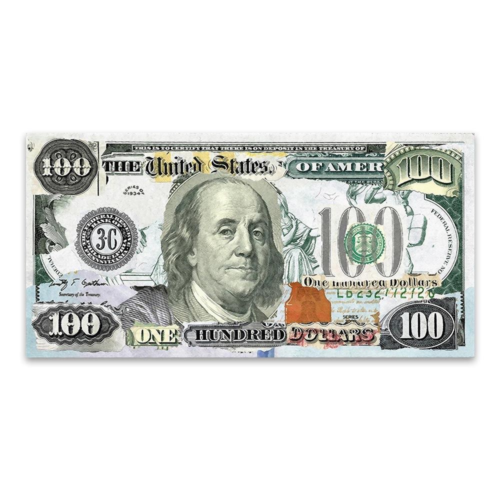 DDHH Wall Art Picture Print 100 Dollar Bill Canvas Painting For Living Room Home 12x16