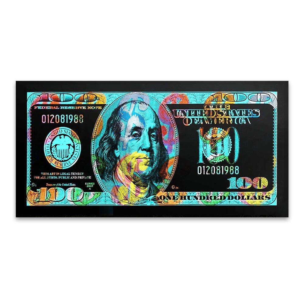 DDHH Wall Art Picture Print 100 Dollar Bill Canvas Painting For Living Room Home 12x16