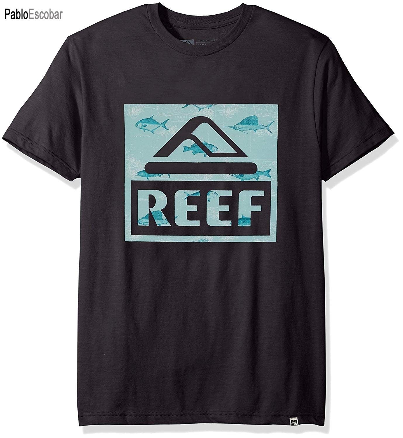 Reef Men's Logo T-Shirt Short Sleeve T-Shirt Funny Print Top Tee Loose Black Men
