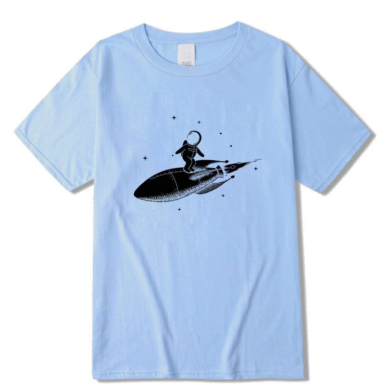Men high quality tshirt 100% cotton short sleeve Funny space trip print men Tshi