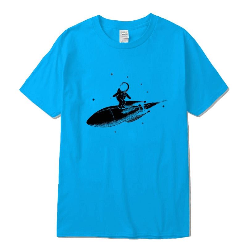 Men high quality tshirt 100% cotton short sleeve Funny space trip print men Tshi