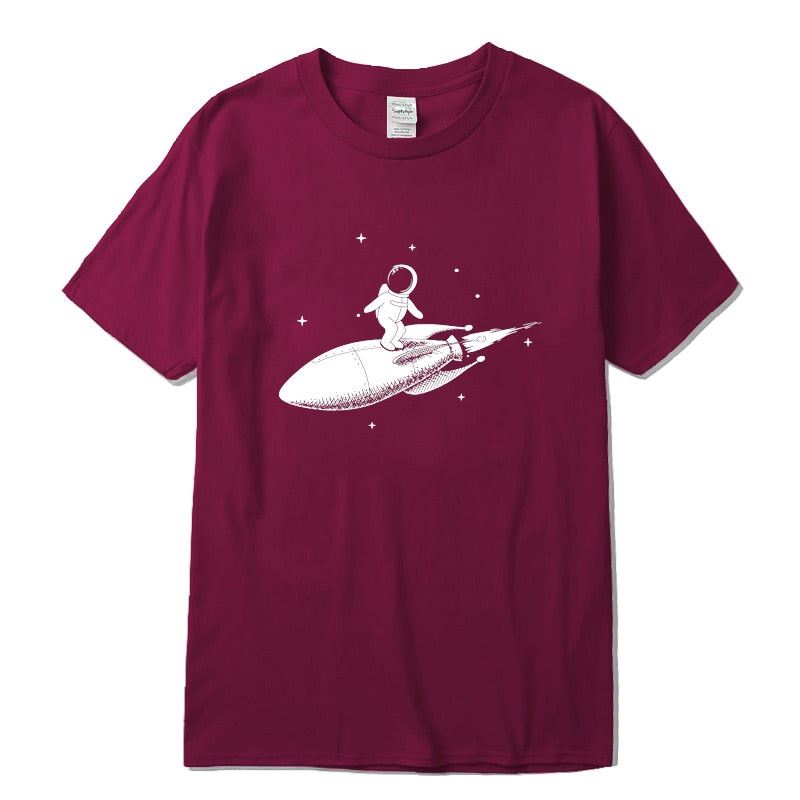 Men high quality tshirt 100% cotton short sleeve Funny space trip print men Tshi