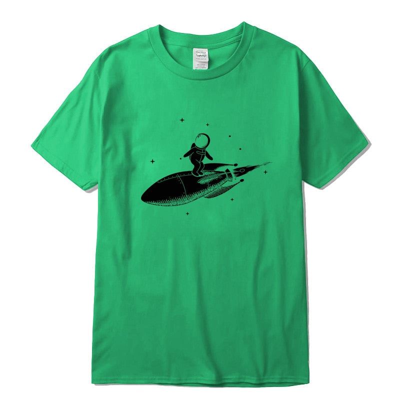 Men high quality tshirt 100% cotton short sleeve Funny space trip print men Tshi
