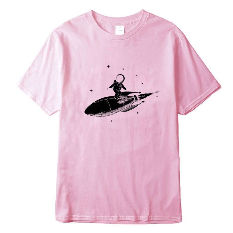Men high quality tshirt 100% cotton short sleeve Funny space trip print men Tshi