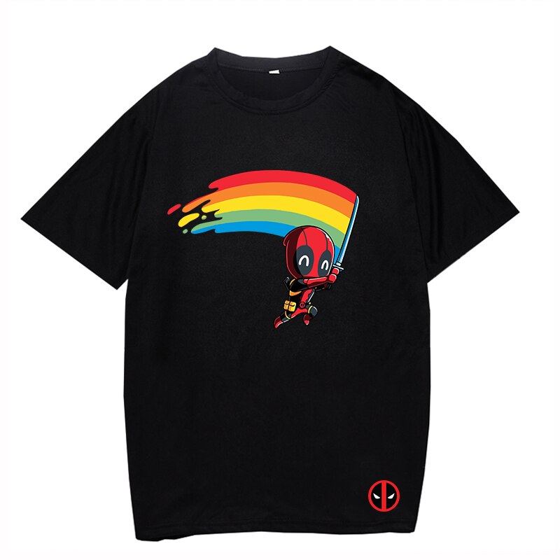 Boy Girl Deadpool Black T Shirt Men Cotton Casual T-shirt Summer O-neck Short Sl