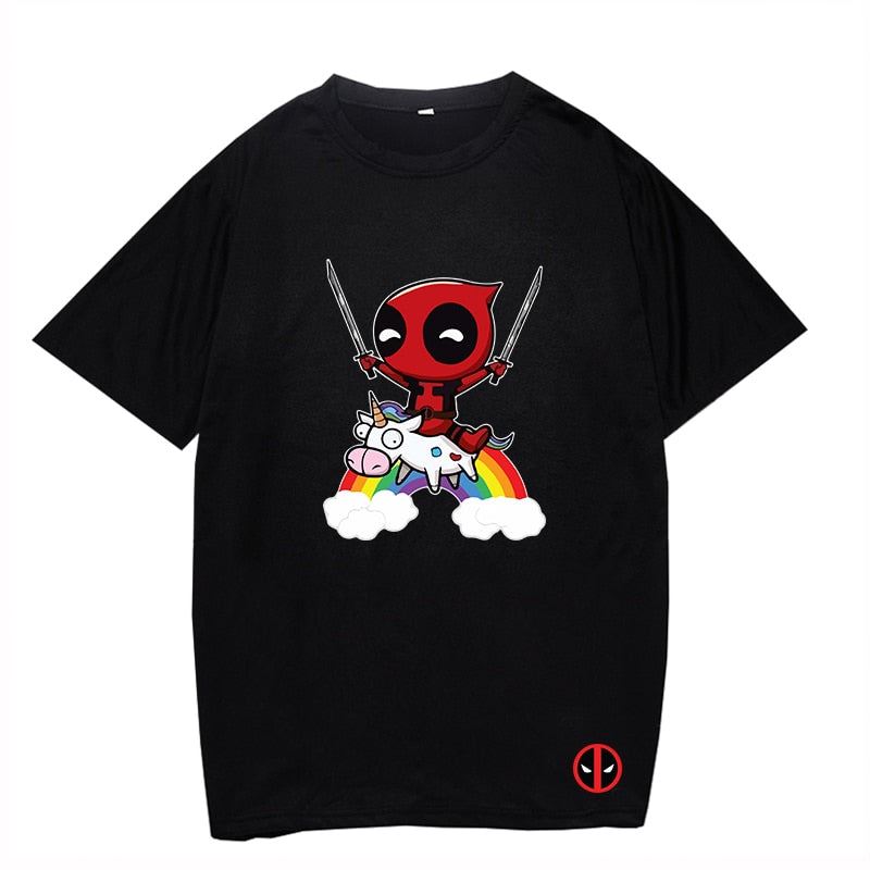 Boy Girl Deadpool Black T Shirt Men Cotton Casual T-shirt Summer O-neck Short Sl