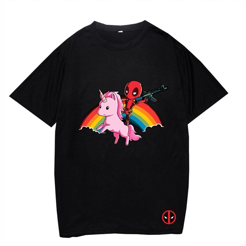 Boy Girl Deadpool Black T Shirt Men Cotton Casual T-shirt Summer O-neck Short Sl