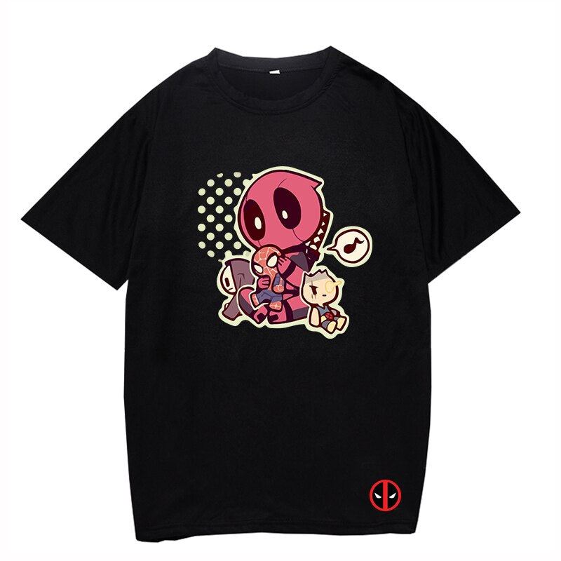 Boy Girl Deadpool Black T Shirt Men Cotton Casual T-shirt Summer O-neck Short Sl