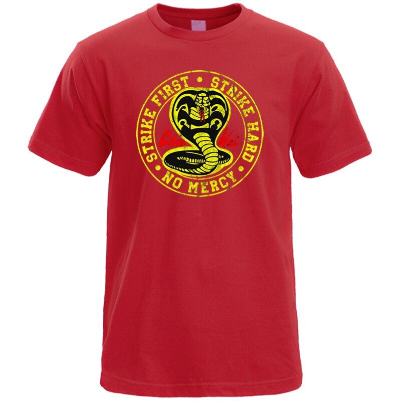 Cobra Kai T Shirt Men Strike First Strike Hard No Mercy Tshirt Shirts Cotton Sum