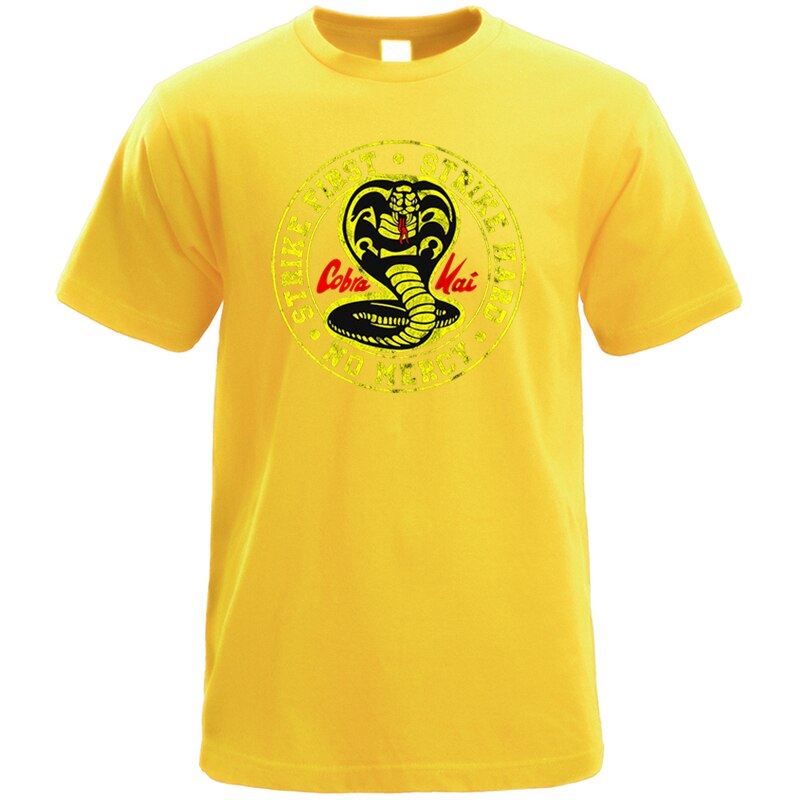 Cobra Kai T Shirt Men Strike First Strike Hard No Mercy Tshirt Shirts Cotton Sum