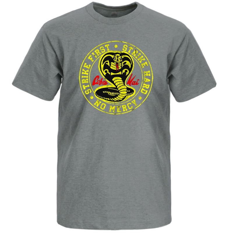 Cobra Kai T Shirt Men Strike First Strike Hard No Mercy Tshirt Shirts Cotton Sum