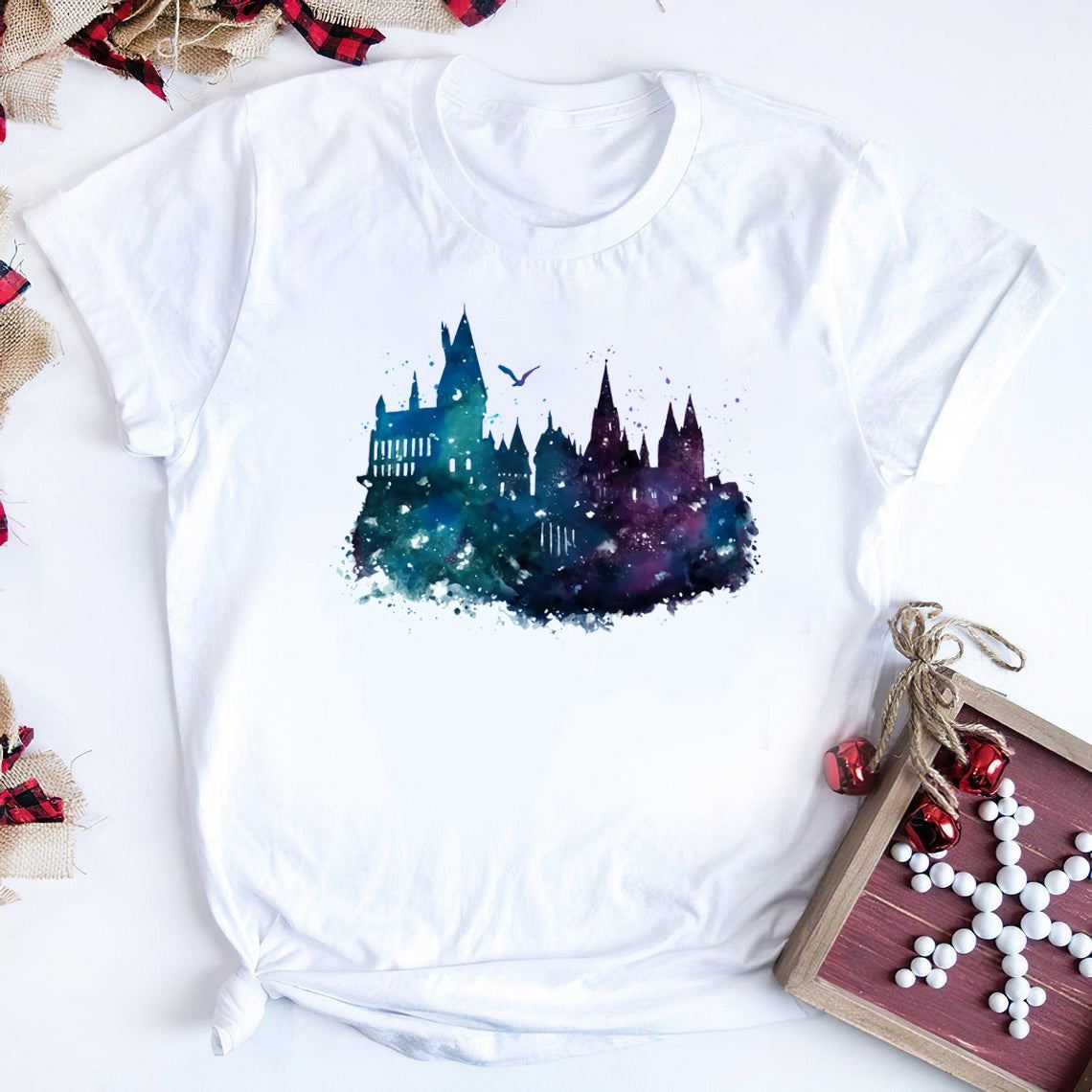 Watercolor Hogwarts School T-shirt The Magical World Hogwarts Shirt Cool Wizard