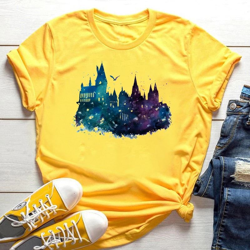 Watercolor Hogwarts School T-shirt The Magical World Hogwarts Shirt Cool Wizard