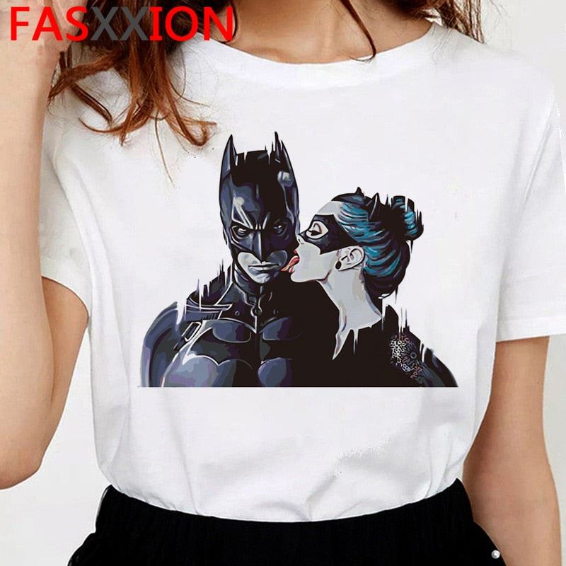 Batman and Catwoman Kiss t-shirt women funny ulzzang kawaii t shirt cartoon 90s