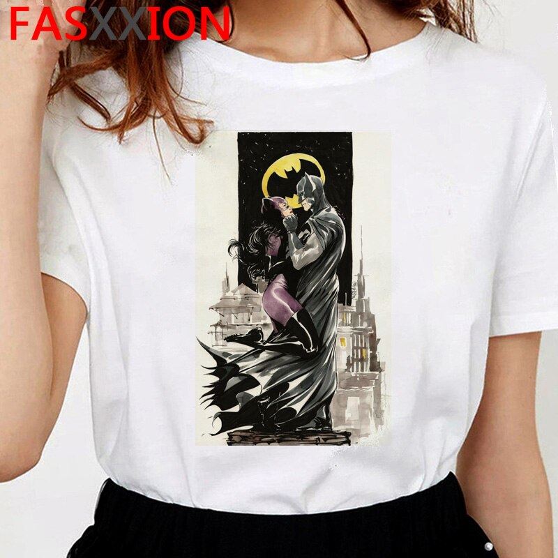 Batman and Catwoman Kiss t-shirt women funny ulzzang kawaii t shirt cartoon 90s
