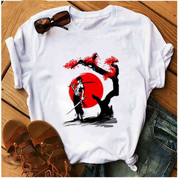 AOWOF Asian one piece Luffy as Sabo Law Zoro and Nami T-shirt  casual O-neck sho