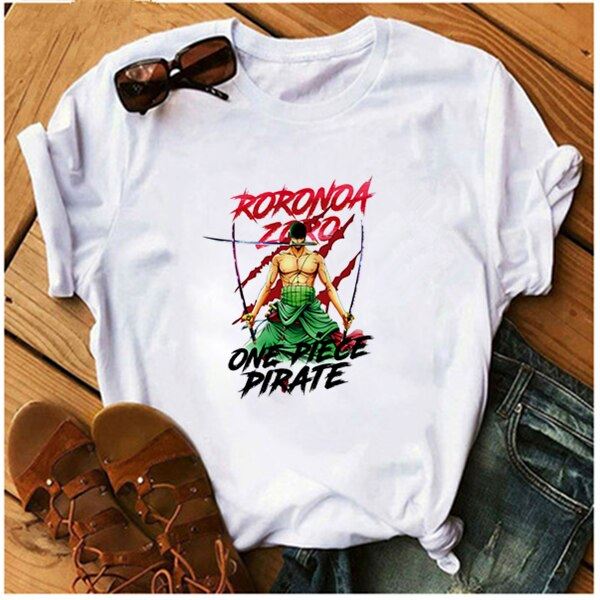 AOWOF Asian one piece Luffy as Sabo Law Zoro and Nami T-shirt  casual O-neck sho