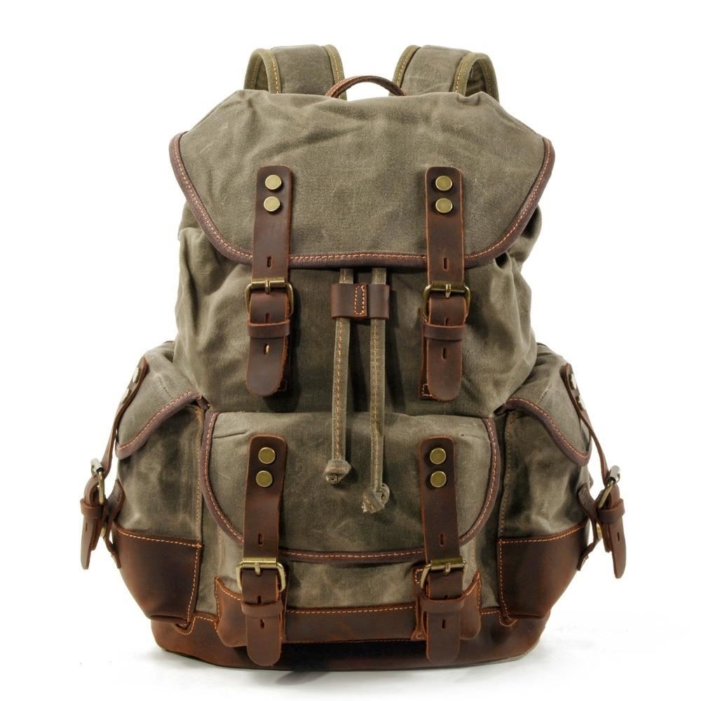 Men's leather backpack for men mochila hombre High Capacity Waxed Canvas Vintage