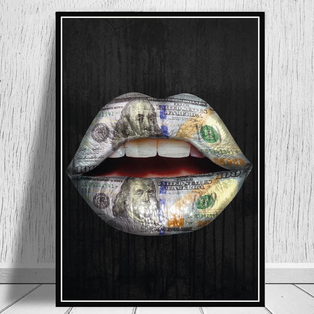 Dollar Money Lip Modern Fashion Art Painting Poster And Prints Canvas Wall Pictu