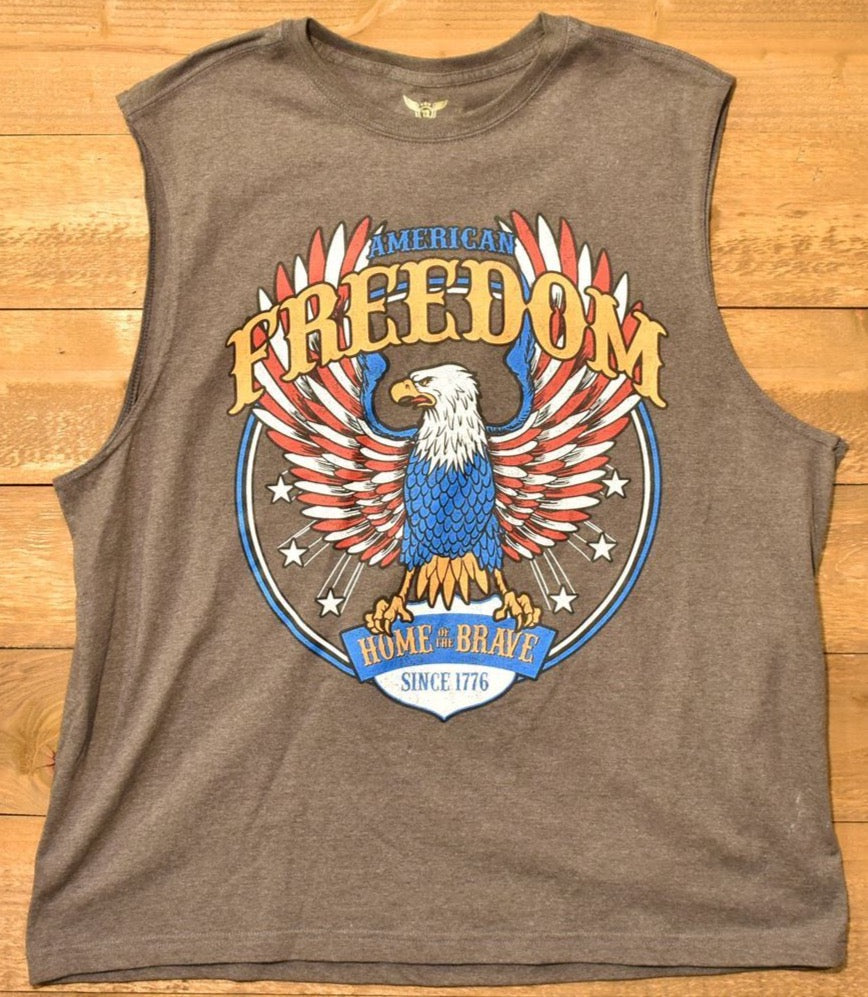 American Freedom Mens Cut off t shirt Home of the brave Grey American Eagle used