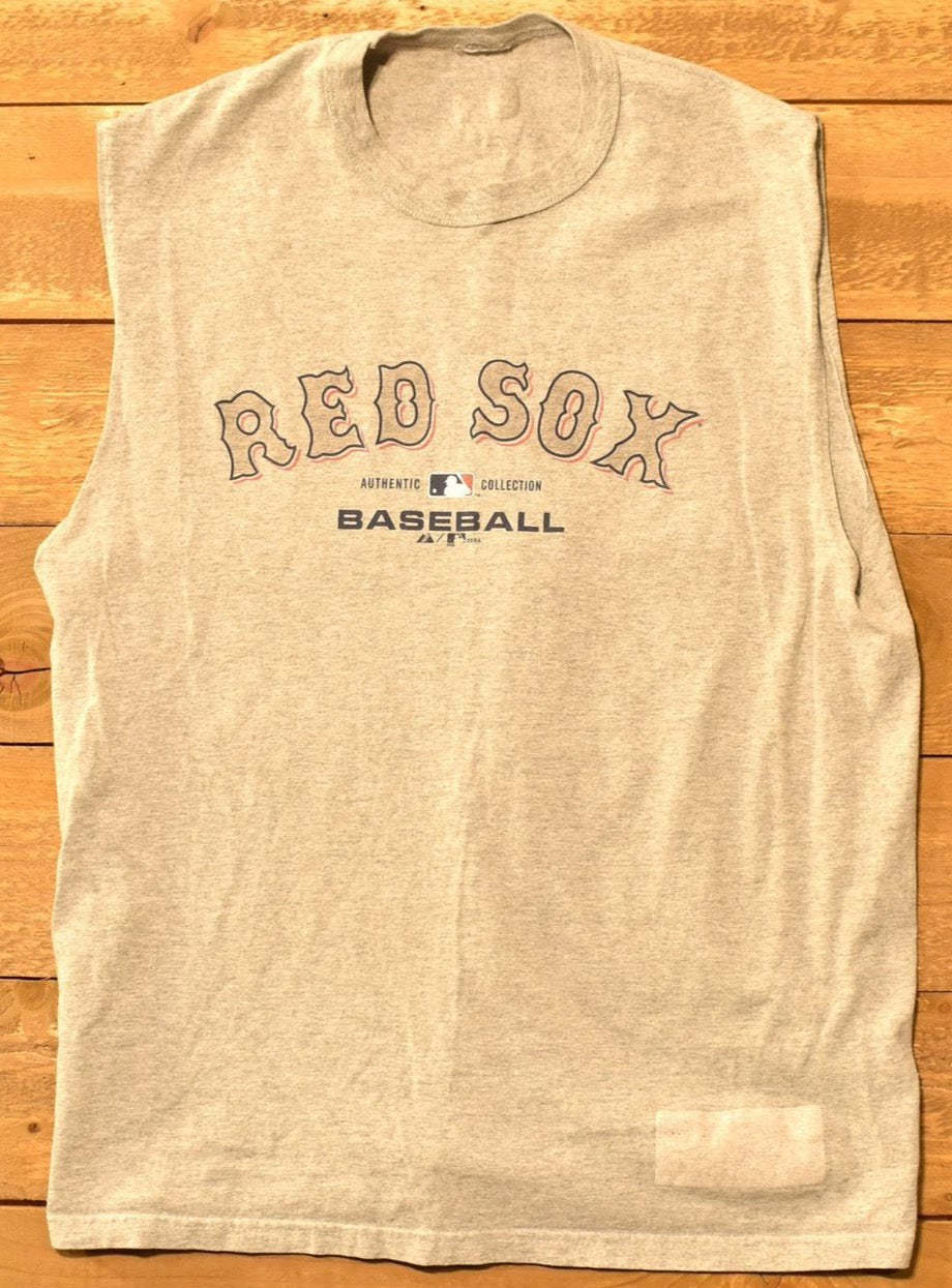 Boston Red Sox Baseball grey Cut off shirt Mens MLB Trade Marked Authentic Shirt