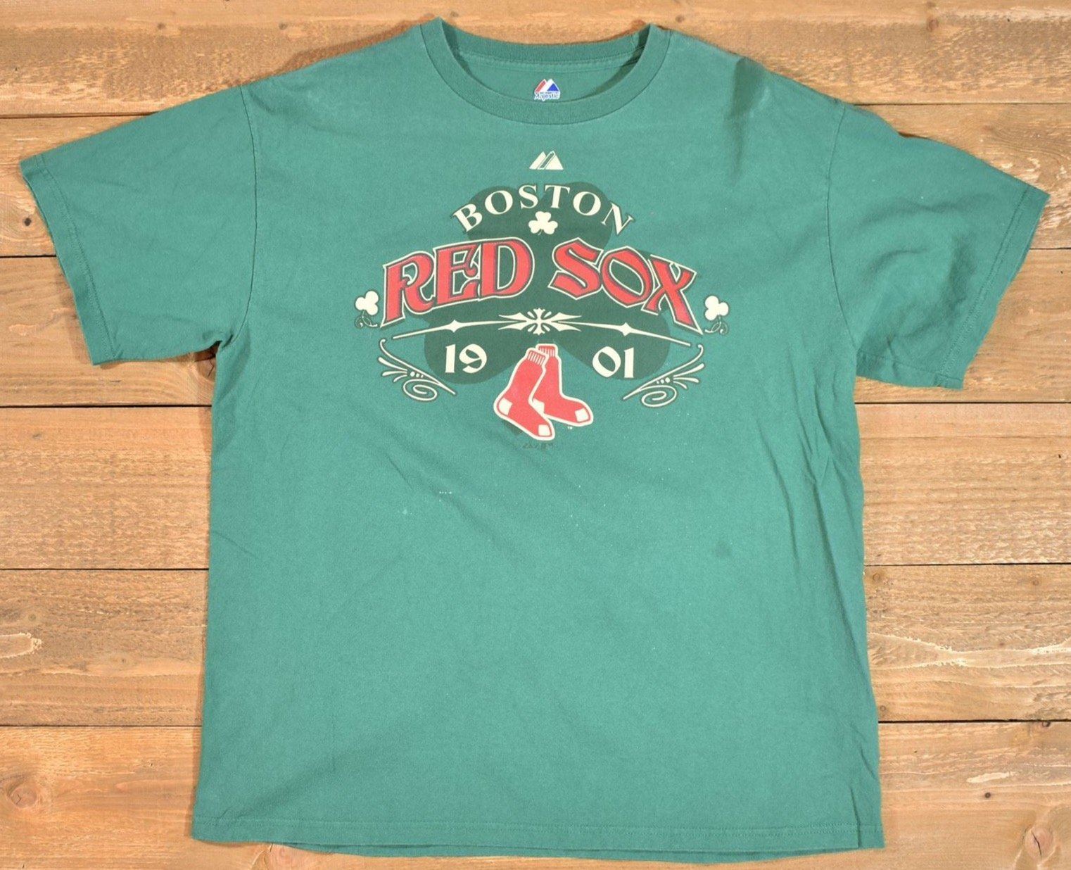 Boston Red Sox Est 1901 Green t shirt Majestic Lucky Used Green Large