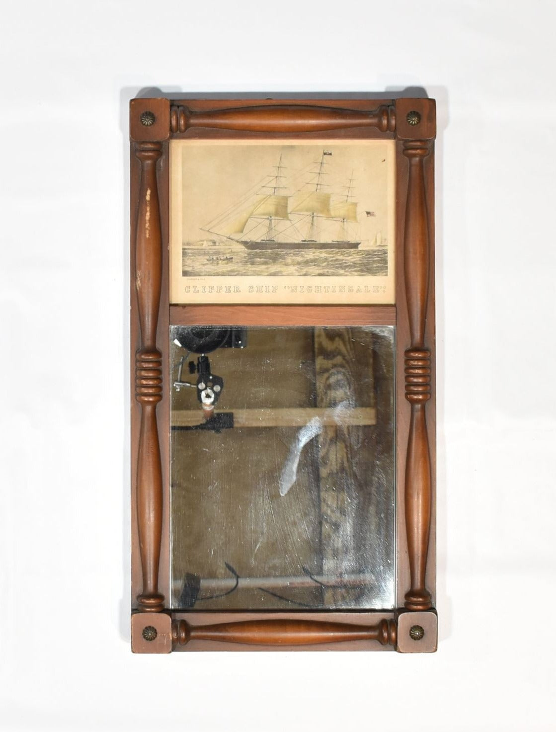 Vintage Currier & Ives Homeward Bound Clipper Ship Wood Mirror Authentic Reprint
