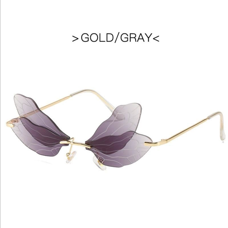 2021 Vintage Dragonfly Wings Sunglasses Fashion Rimless Women Clear Lens Eyewear