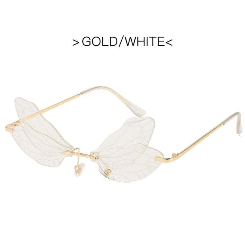 2021 Vintage Dragonfly Wings Sunglasses Fashion Rimless Women Clear Lens Eyewear