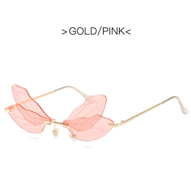 2021 Vintage Dragonfly Wings Sunglasses Fashion Rimless Women Clear Lens Eyewear