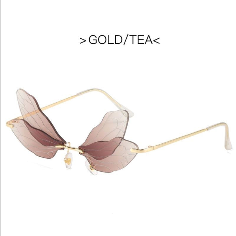 2021 Vintage Dragonfly Wings Sunglasses Fashion Rimless Women Clear Lens Eyewear
