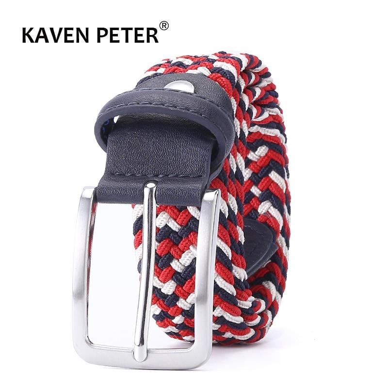 Belt Elastic For Men Golf Leather Top Tip Male Canvas Stretch Braided Waist Belt