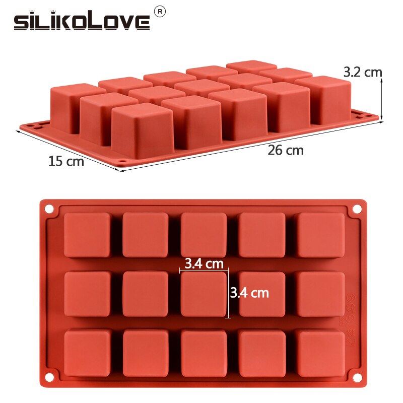 SILIKOLOVE New 15 Cavity Cube Square Shape Silicone Mold for Cake Decorating Too