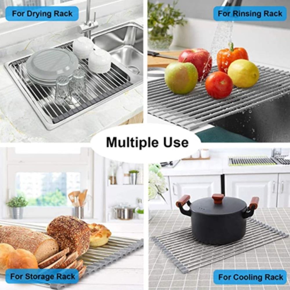 Kitchen Accessories Foldable Dish Drying Rack Drainer Over Sink Organizer Rack T