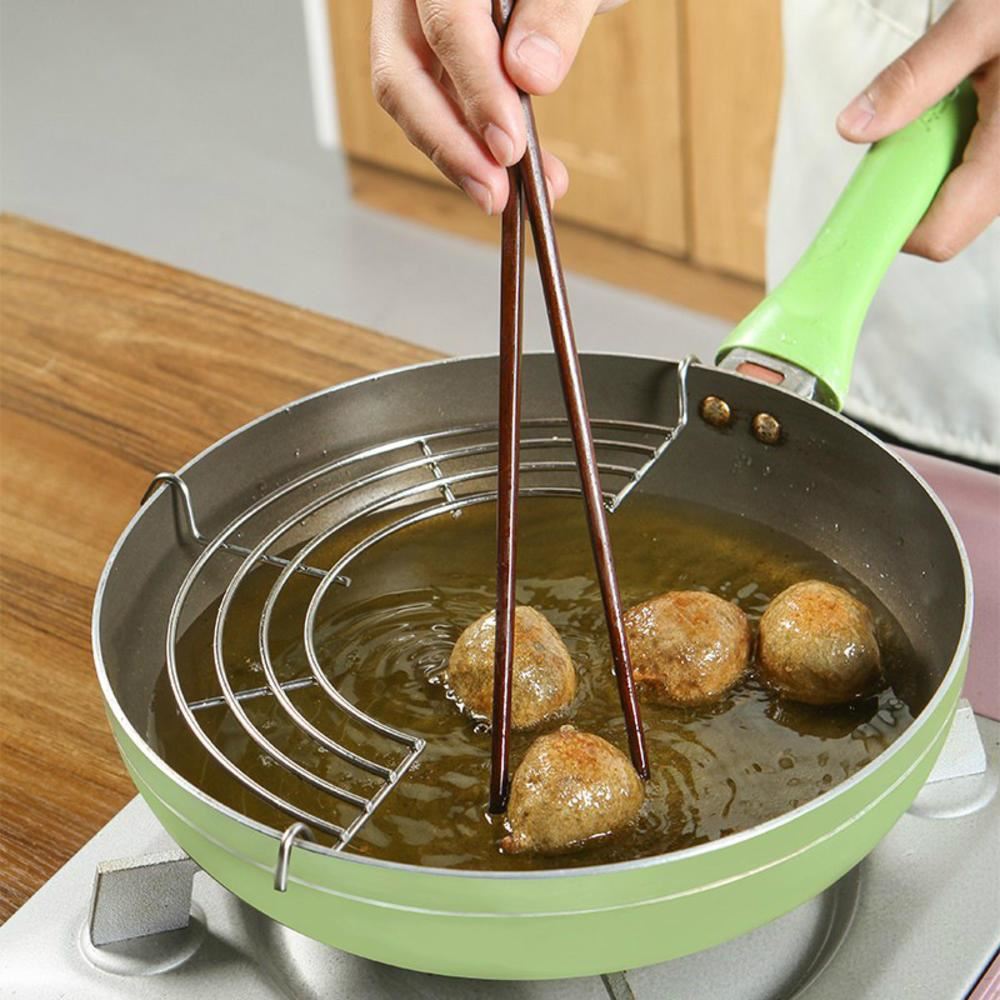 24/26/28/30cm Stainless Steel Semi-circular Frying Pan Oil Drain Rack Shelf Rust