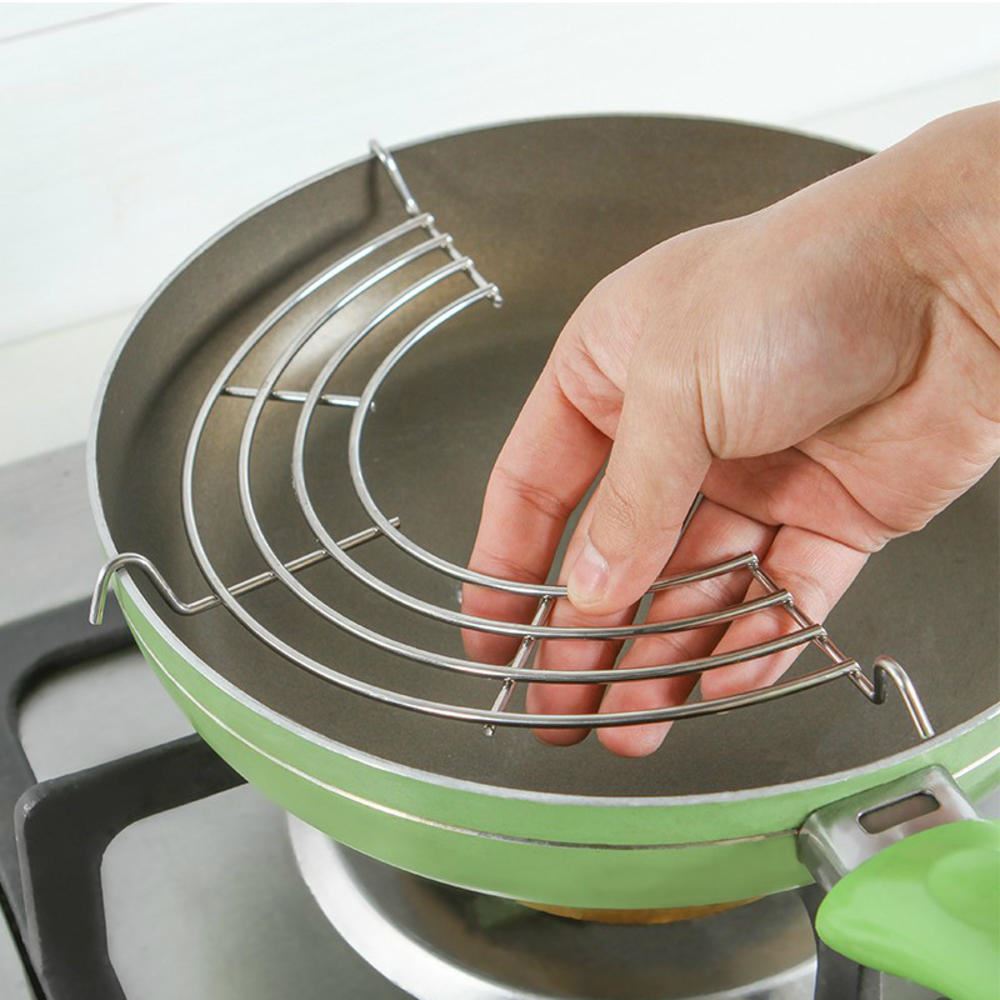 Stainless Steel Semi-circular Frying Pan Oil Drain Rack Shelf Rust 24/26/28/30cm