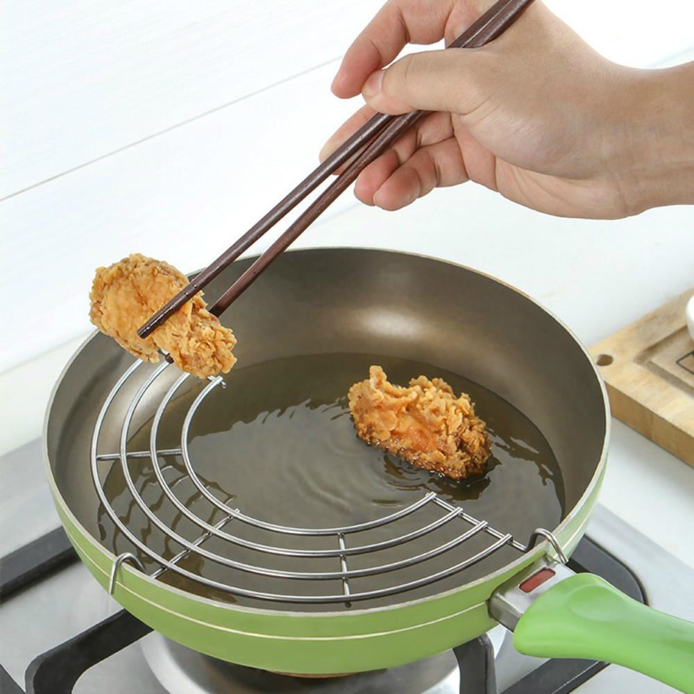 Stainless Steel Semi-circular Frying Pan Oil Drain Rack Shelf Rust 24/26/28/30cm