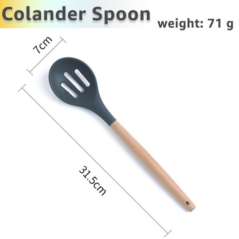 Silicone Cooking Utensils Set Kithcen Non Stick Spatula Shovel Soup Spoon Wooden