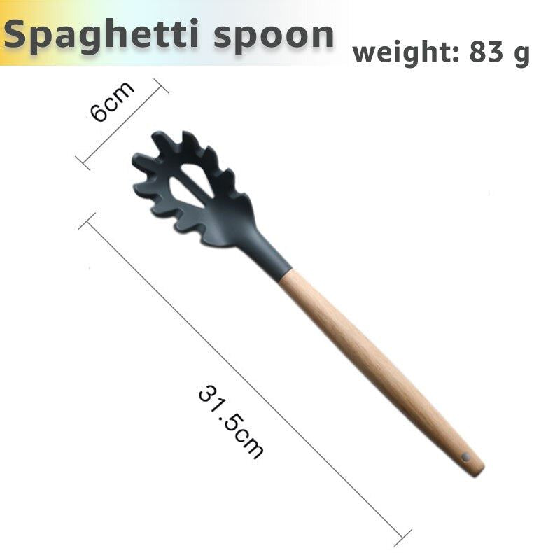Silicone Cooking Utensils Set Kithcen Non Stick Spatula Shovel Soup Spoon Wooden